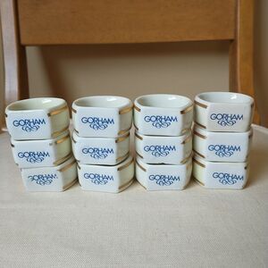 Vtg Gorham Napkin Rings White Gold Stripe China Porcelain Logo Lot Of 12*READ
